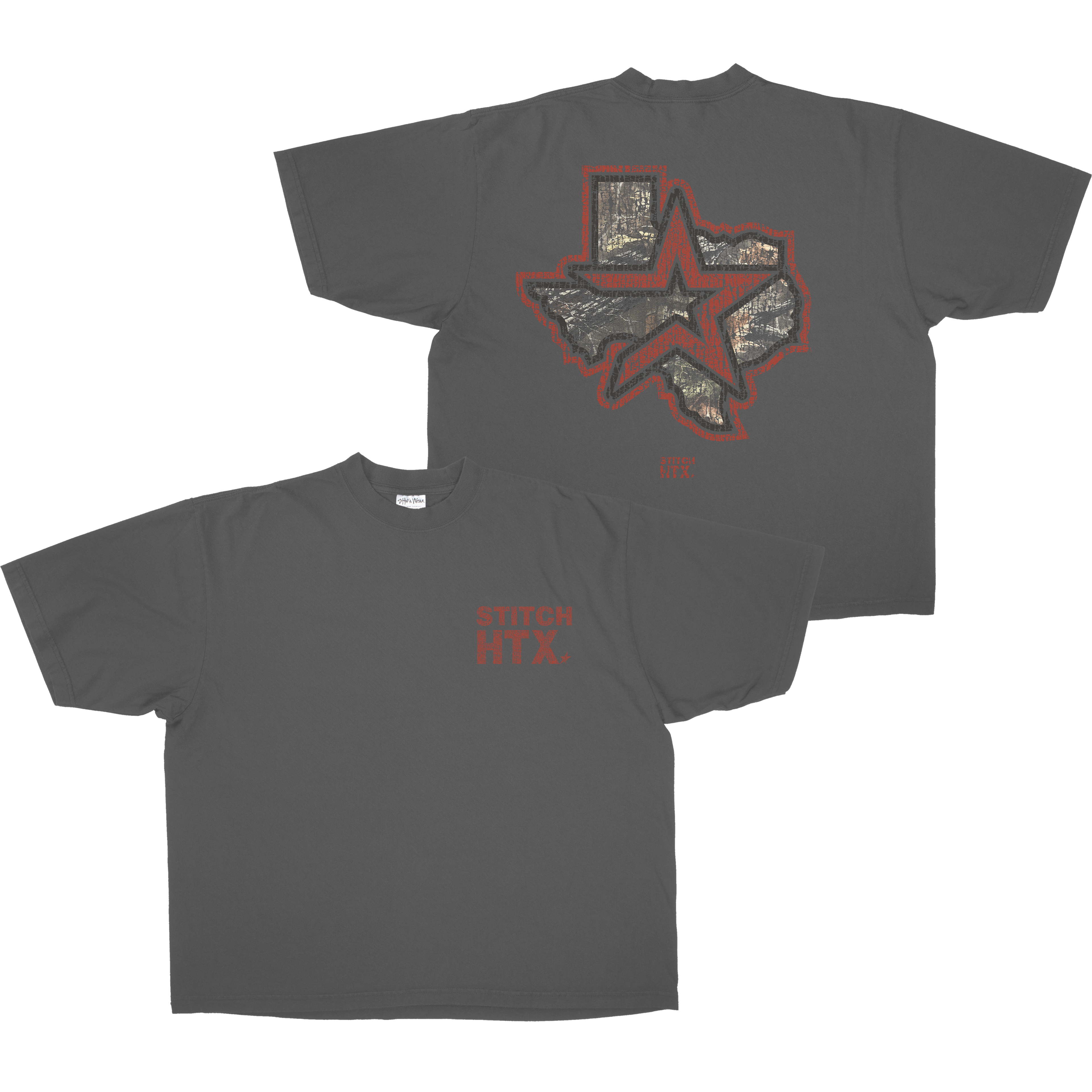 RED N CAMO STITCH LOGO HEAVYWEIGHT SHAKAWEAR TEE