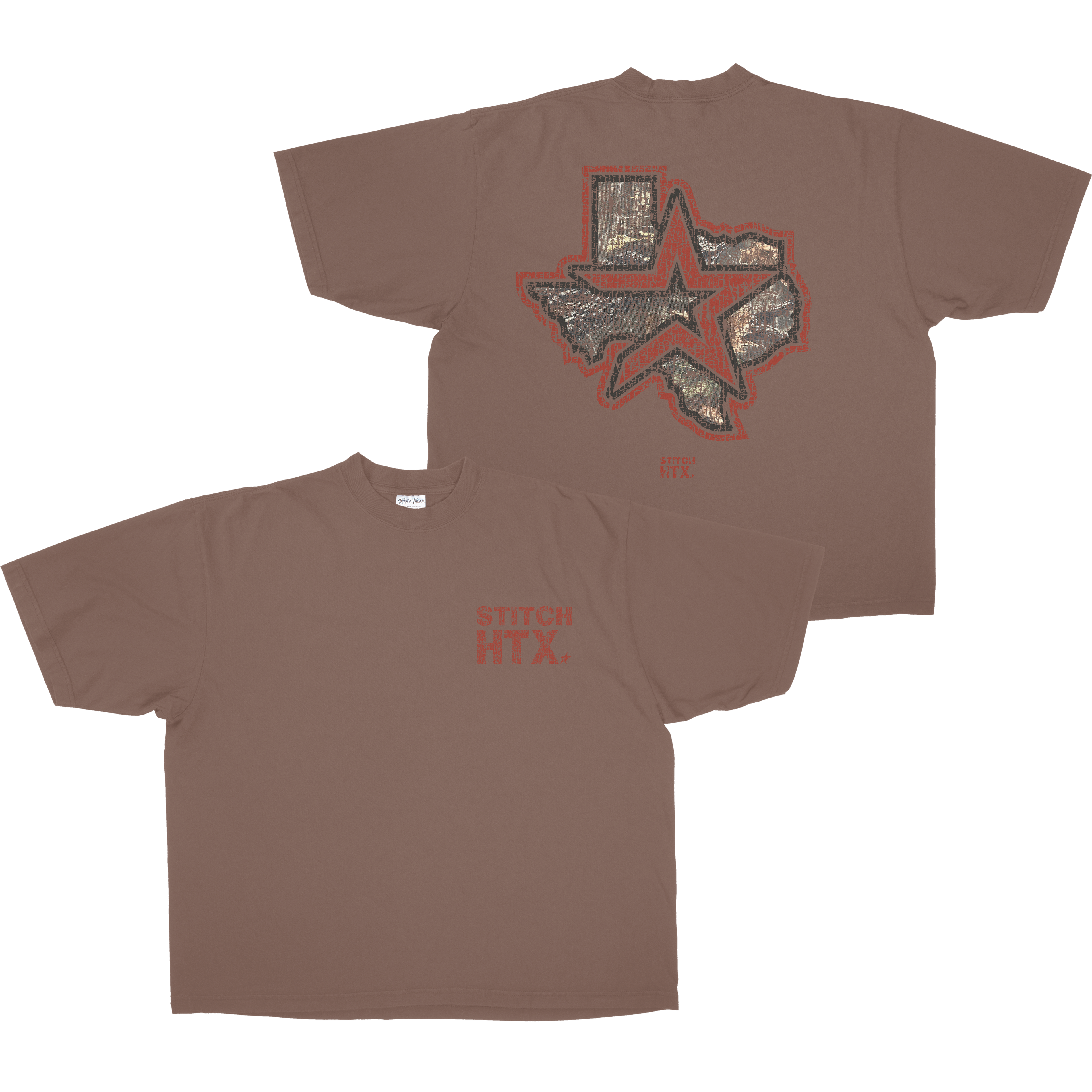 RED N CAMO STITCH LOGO HEAVYWEIGHT SHAKAWEAR TEE